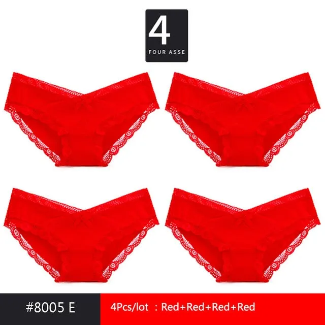 LANGSHA 4Pcs/lot New Low-Rise Women Underwear Thongs Ladies lingerie Sexy Lace Cotton Women's Panties Seamless Breathable Briefs