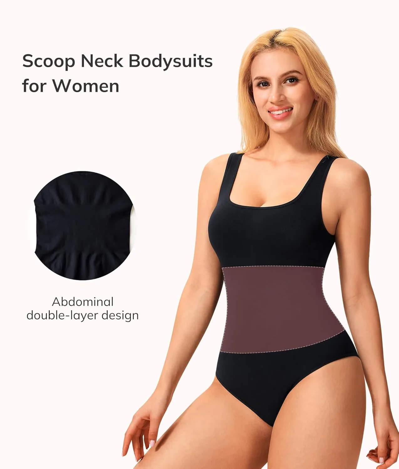 LODAY Bodysuits for Women Scoop Neck Body Suits Sleeveless Double Lined Bodysuit Tank Top