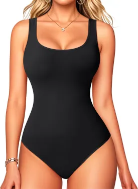 LODAY Bodysuits for Women Scoop Neck Body Suits Sleeveless Double Lined Bodysuit Tank Top