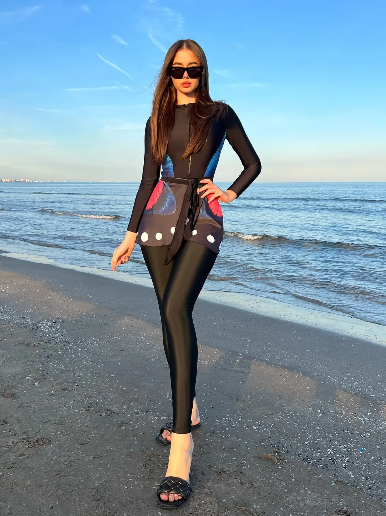 Long-sleeved, trousers, full-body, sun-proof and waterproof mother-in-law swimsuit three-piece set
