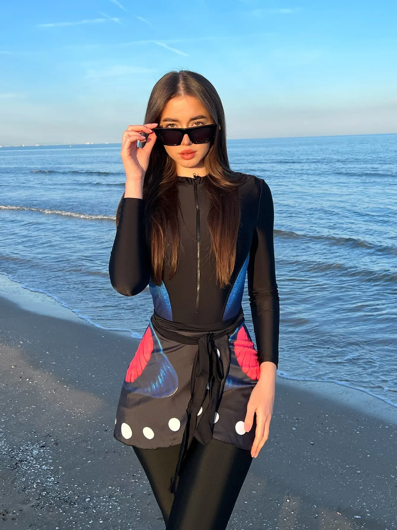 Long-sleeved, trousers, full-body, sun-proof and waterproof mother-in-law swimsuit three-piece set