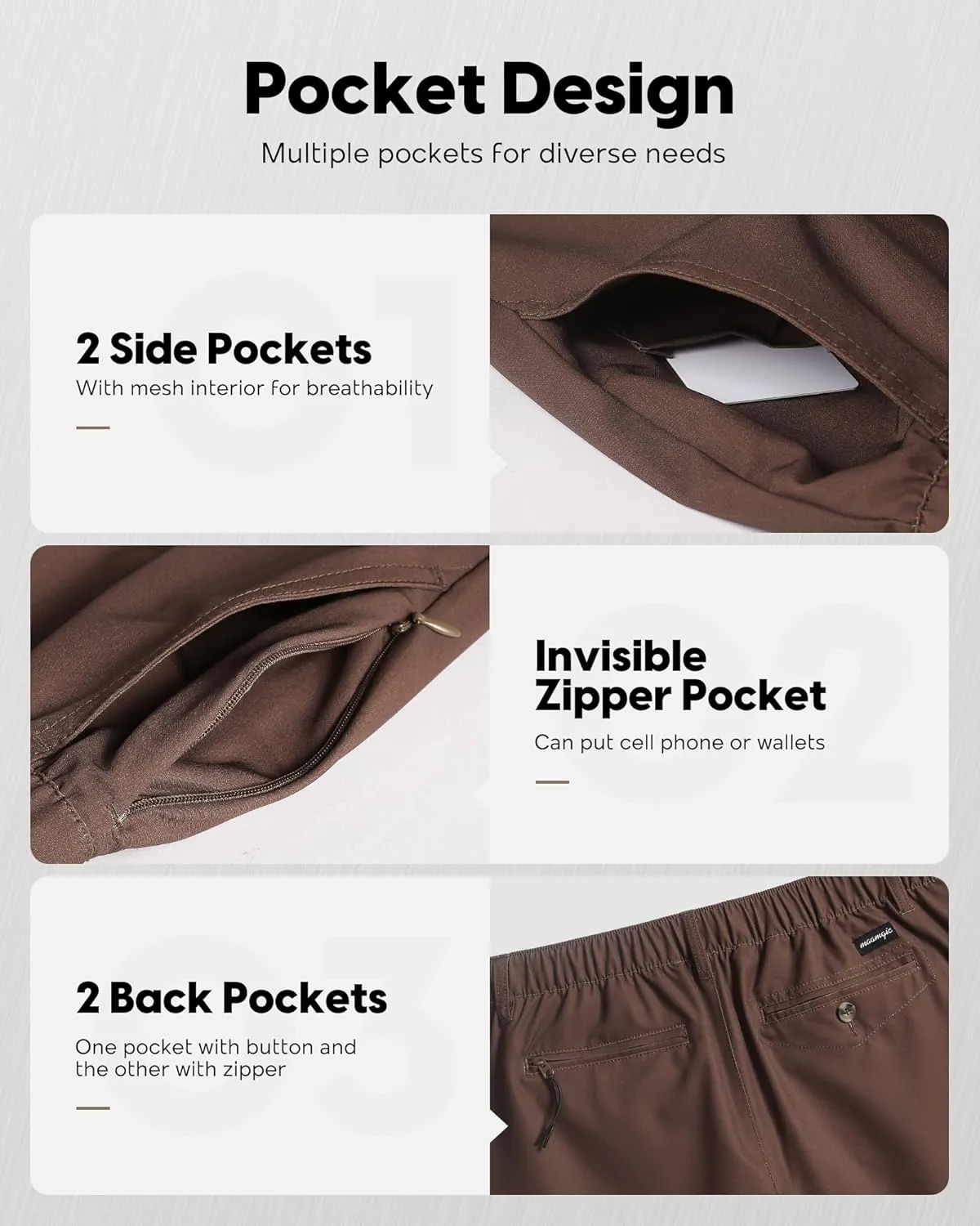 maamgic Men's 5/7 Inch Casual Classic Fit Shorts with Multi-Pocket Quick Dry Sports Shorts