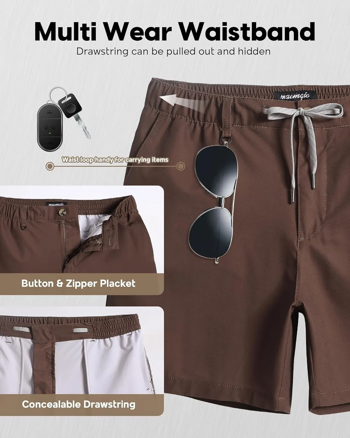 maamgic Men's 5/7 Inch Casual Classic Fit Shorts with Multi-Pocket Quick Dry Sports Shorts