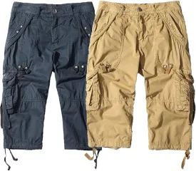 Maiyifu-GJ Men's 3/4 Cargo Shorts Elastic Multi Pockets Below Knee Cargo Shorts Summer Casual Loose Cotton Long Shorts