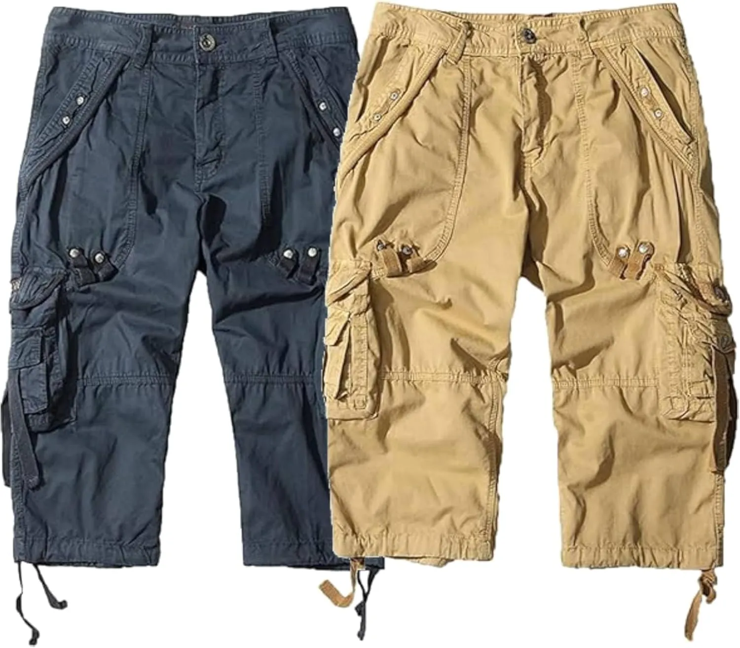 Maiyifu-GJ Men's 3/4 Cargo Shorts Elastic Multi Pockets Below Knee Cargo Shorts Summer Casual Loose Cotton Long Shorts
