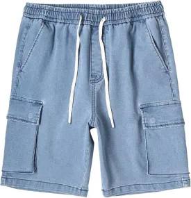 Maiyifu-GJ Men's Drawstring Summer Denim Shorts Casual Elastic Waist Jean Shorts Baggy Straight Multi-Pocket Short Pant