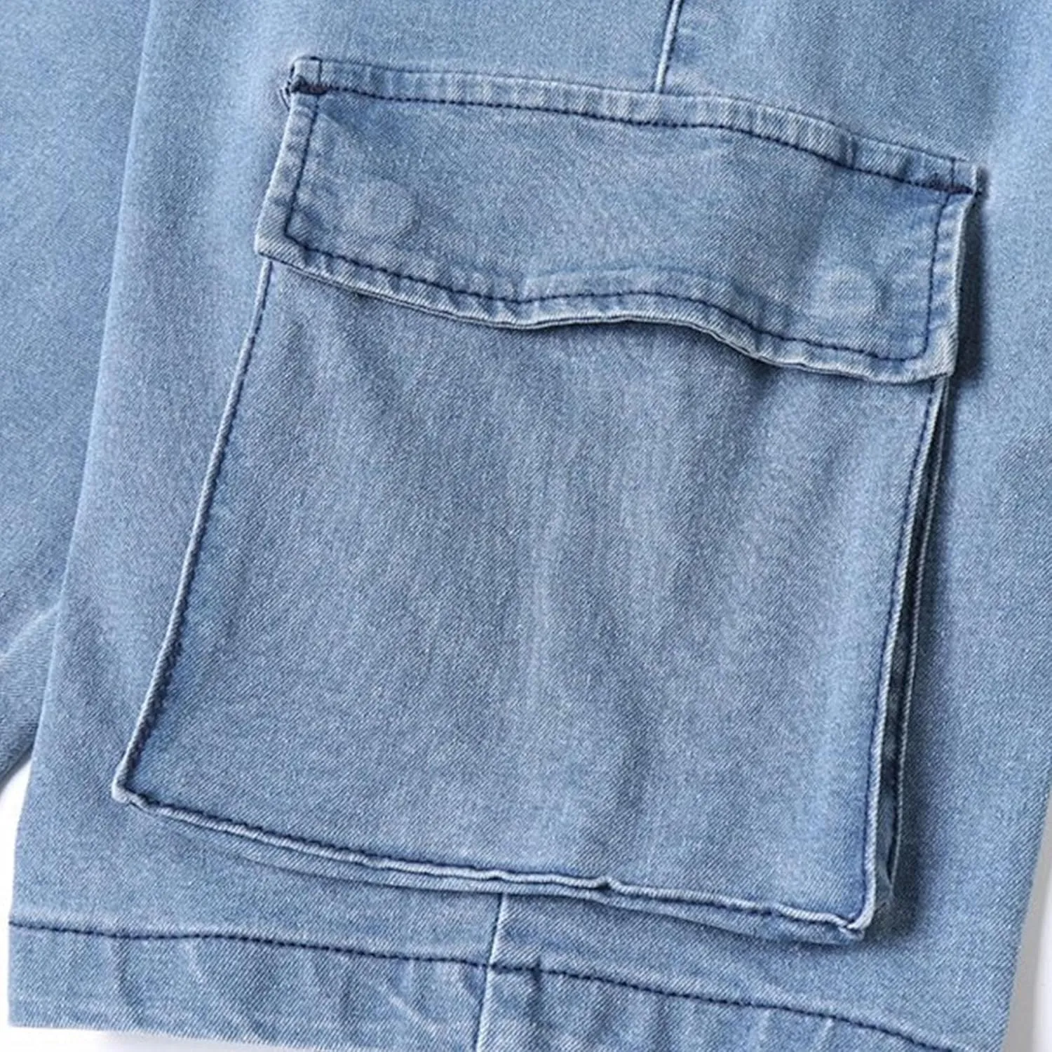 Maiyifu-GJ Men's Drawstring Summer Denim Shorts Casual Elastic Waist Jean Shorts Baggy Straight Multi-Pocket Short Pant