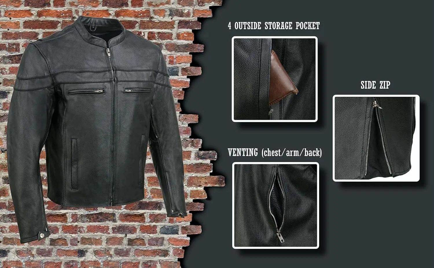 Men's Black Sporty Scooter Crossover Motorcycle Riding Leather Jacket EL1408