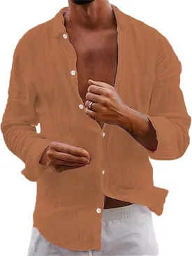 Mens Casual Linen Cotton Button Down Beach Shirts Lightweight Comfy Vacation Hawaii Tee Regular Fit Plain Blouse