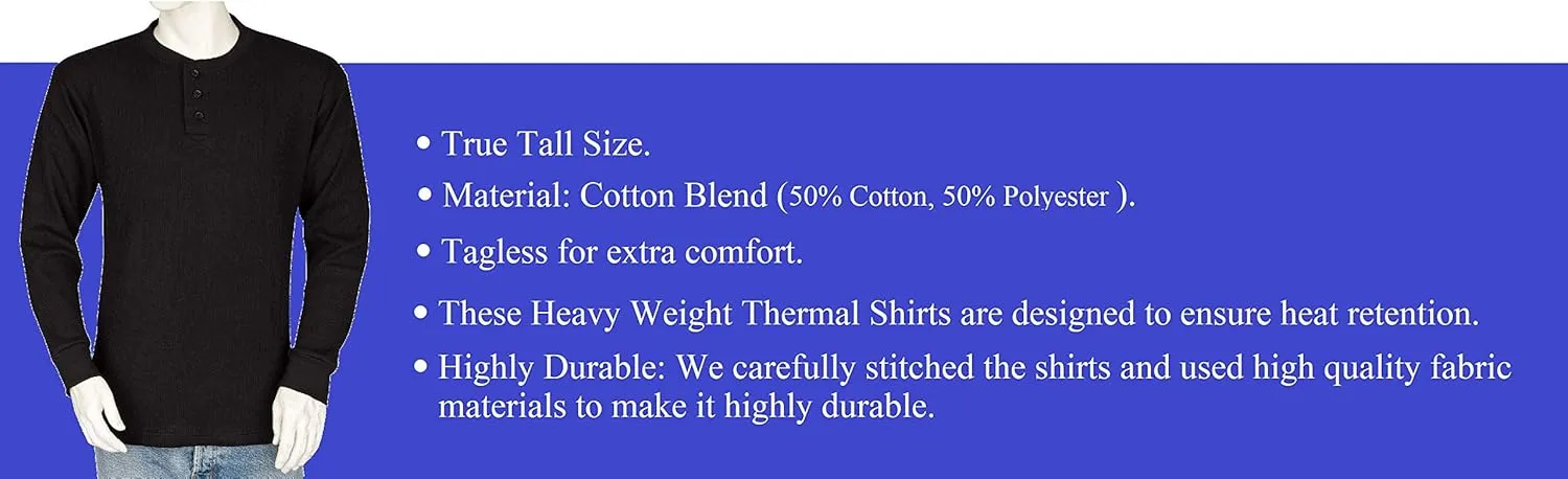 Men's Henley Thermal Shirts - Big and Tall - Heavy Weight THLS