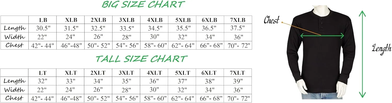 Men's Henley Thermal Shirts - Big and Tall - Heavy Weight THLS