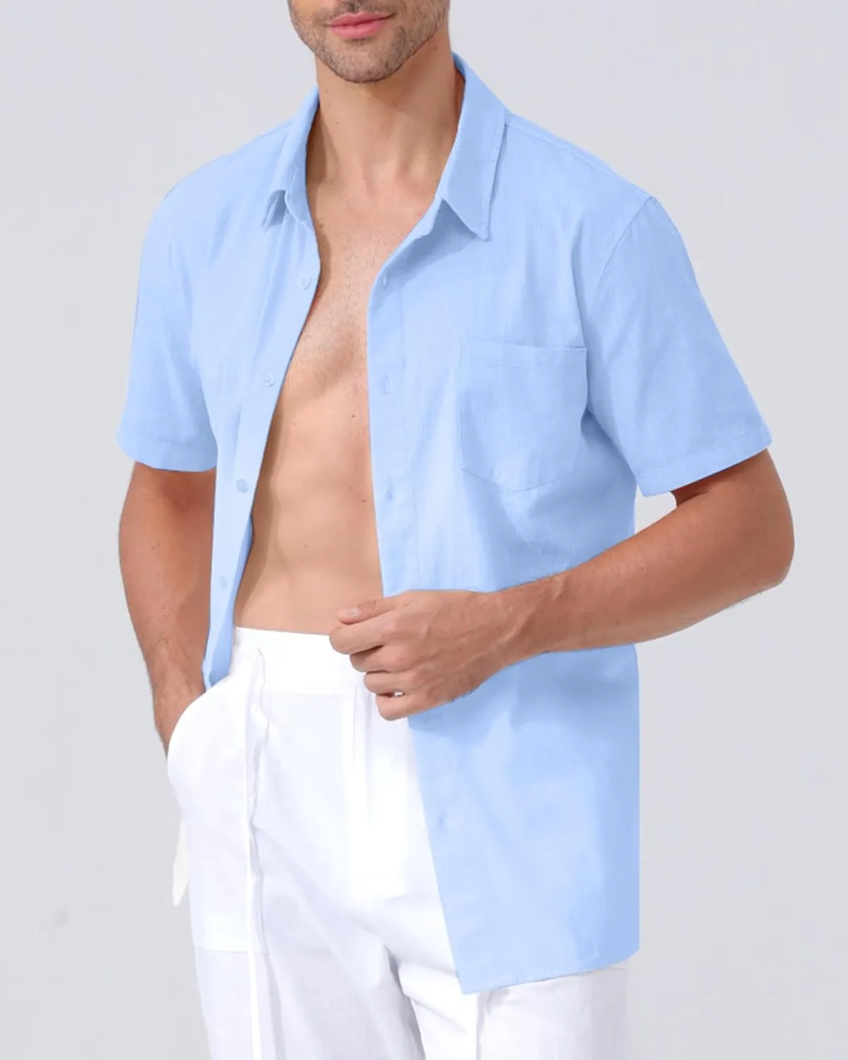 Mens Linen Shirts Gradient Short Sleeve Casual Shirts Button Down Shirt Beach Summer Wedding Vacation Shirt for Men
