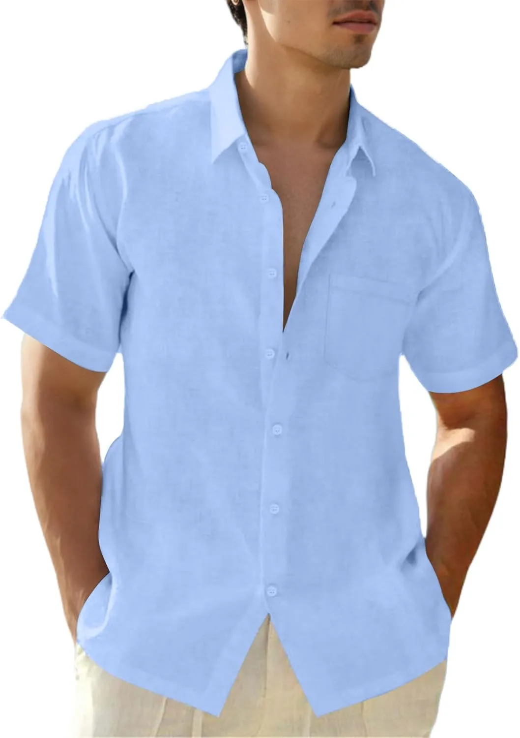 Mens Linen Shirts Gradient Short Sleeve Casual Shirts Button Down Shirt Beach Summer Wedding Vacation Shirt for Men