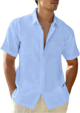 Mens Linen Shirts Gradient Short Sleeve Casual Shirts Button Down Shirt Beach Summer Wedding Vacation Shirt for Men