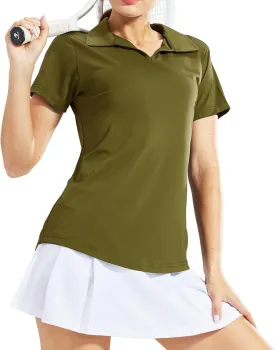 MIER Women's Golf Polo Shirts Collared V Neck Short Sleeve Tennis Shirt, Dry Fit, Moisture Wicking