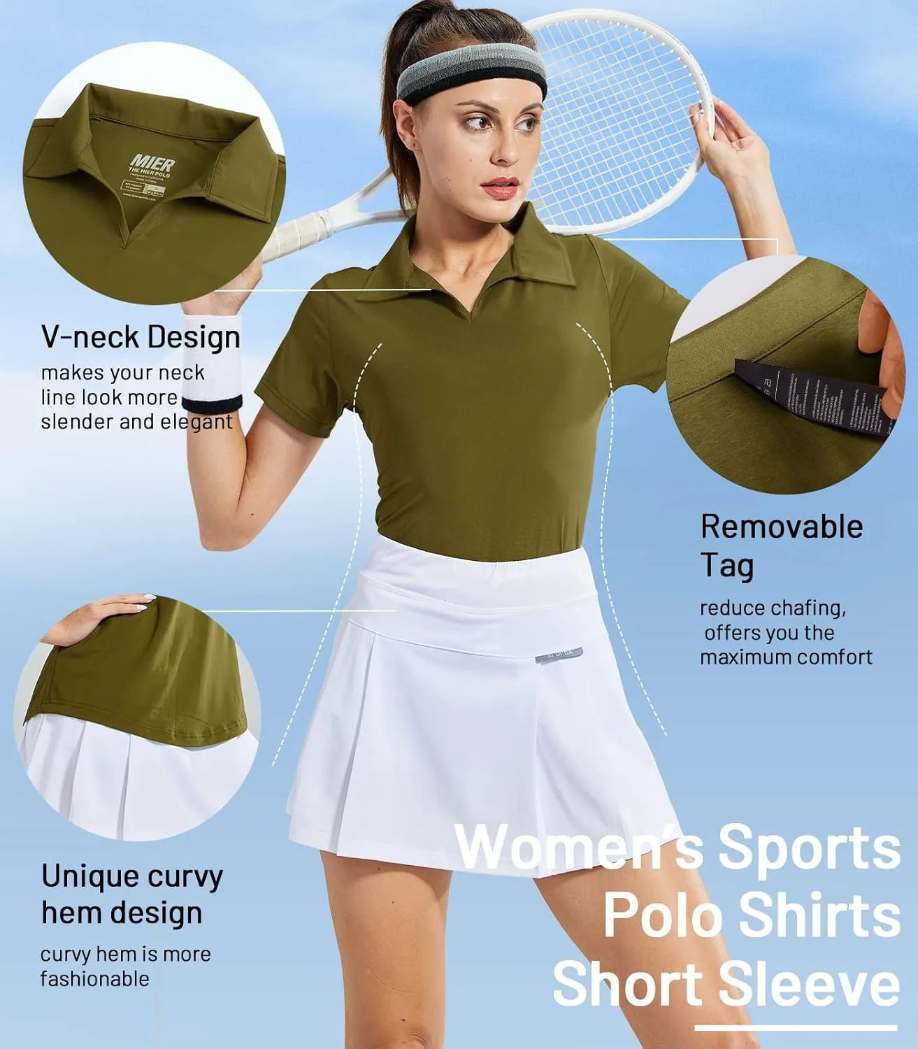 MIER Women's Golf Polo Shirts Collared V Neck Short Sleeve Tennis Shirt, Dry Fit, Moisture Wicking