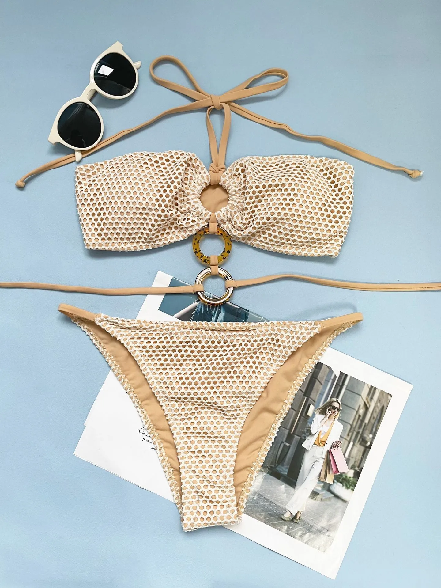 New Arrival Sexy Halter Neck Tight-Fit Backless Separable Swimsuit