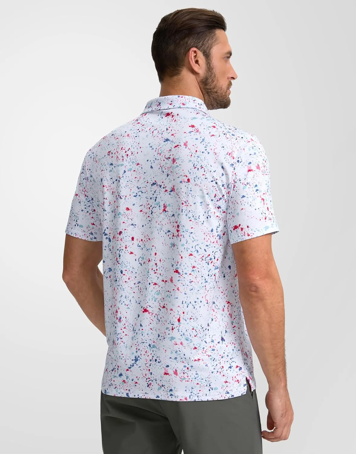 Obla Mens Golf Polo Shirts Short Sleeve Dry Fit Performance Moisture Wicking Casual Print Collared Golf Shirts for Men