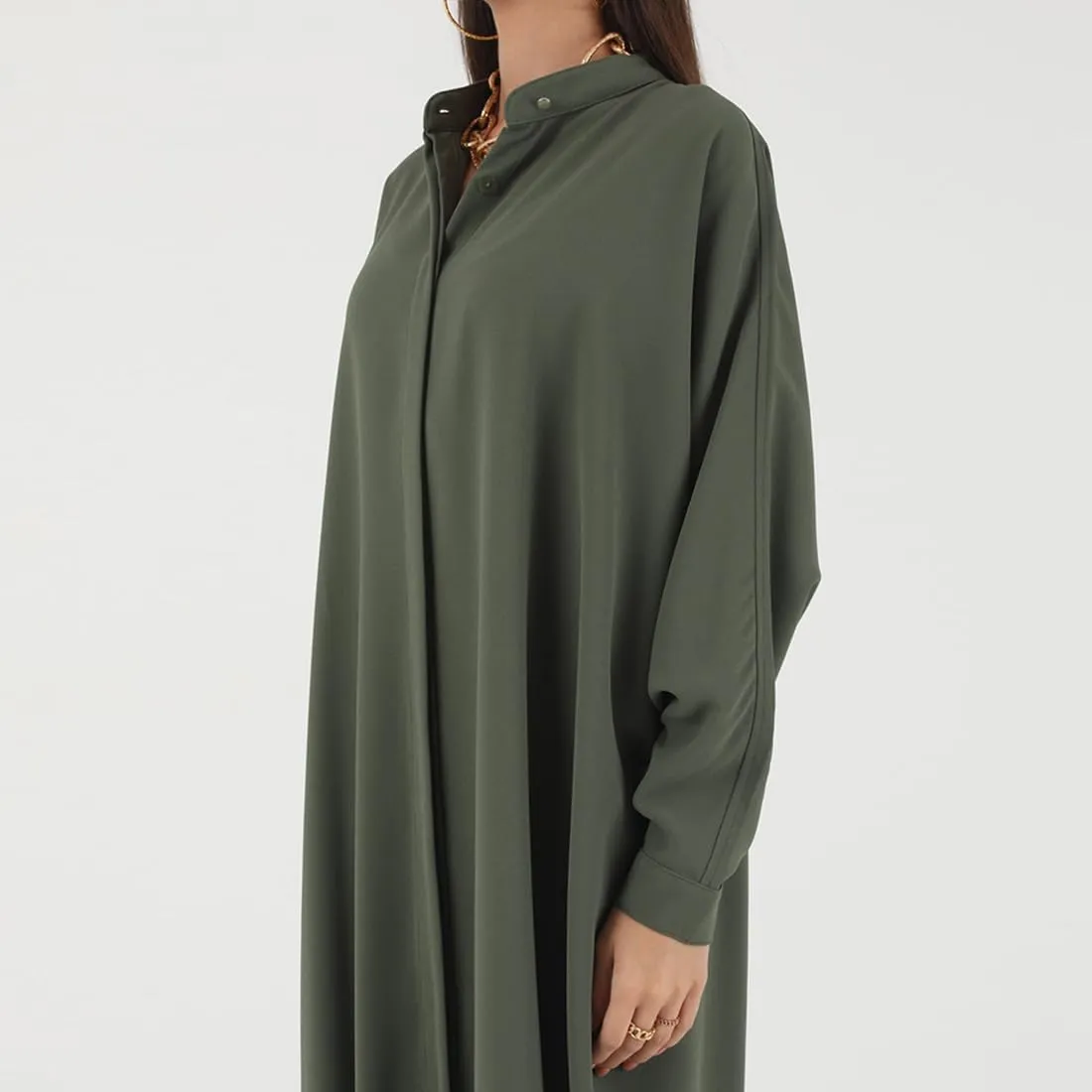 ODASDO Muslim Dresses for Women Abaya Button Down Henley Shirt Prayer Dress Batwing Long Sleeve Middle East Arabian Robe