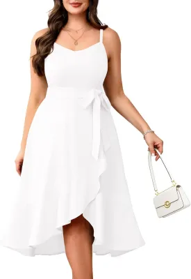 Pinup Fashion Plus Size Cocktail Party Dress - Women Wedding Guest Semi Formal High Low Elegant Midi Dresses