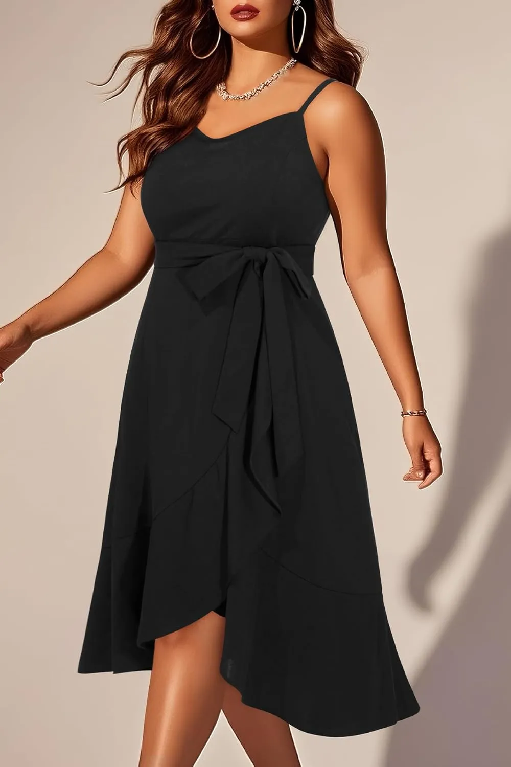 Pinup Fashion Plus Size Cocktail Party Dress - Women Wedding Guest Semi Formal High Low Elegant Midi Dresses