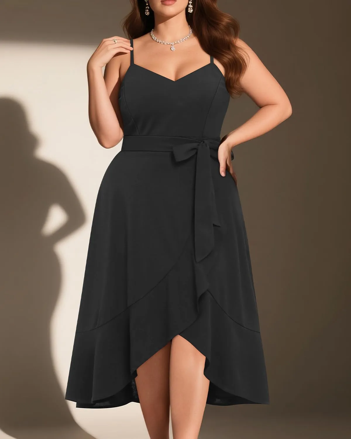 Pinup Fashion Plus Size Cocktail Party Dress - Women Wedding Guest Semi Formal High Low Elegant Midi Dresses
