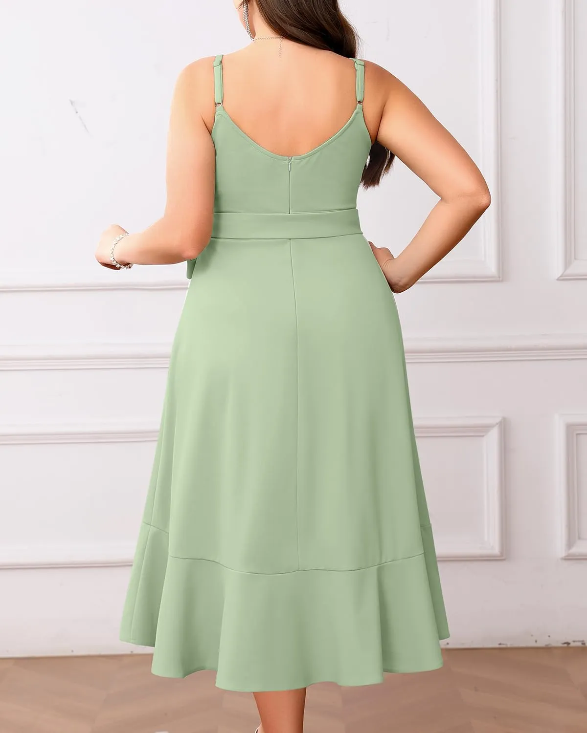 Pinup Fashion Plus Size Cocktail Party Dress - Women Wedding Guest Semi Formal High Low Elegant Midi Dresses