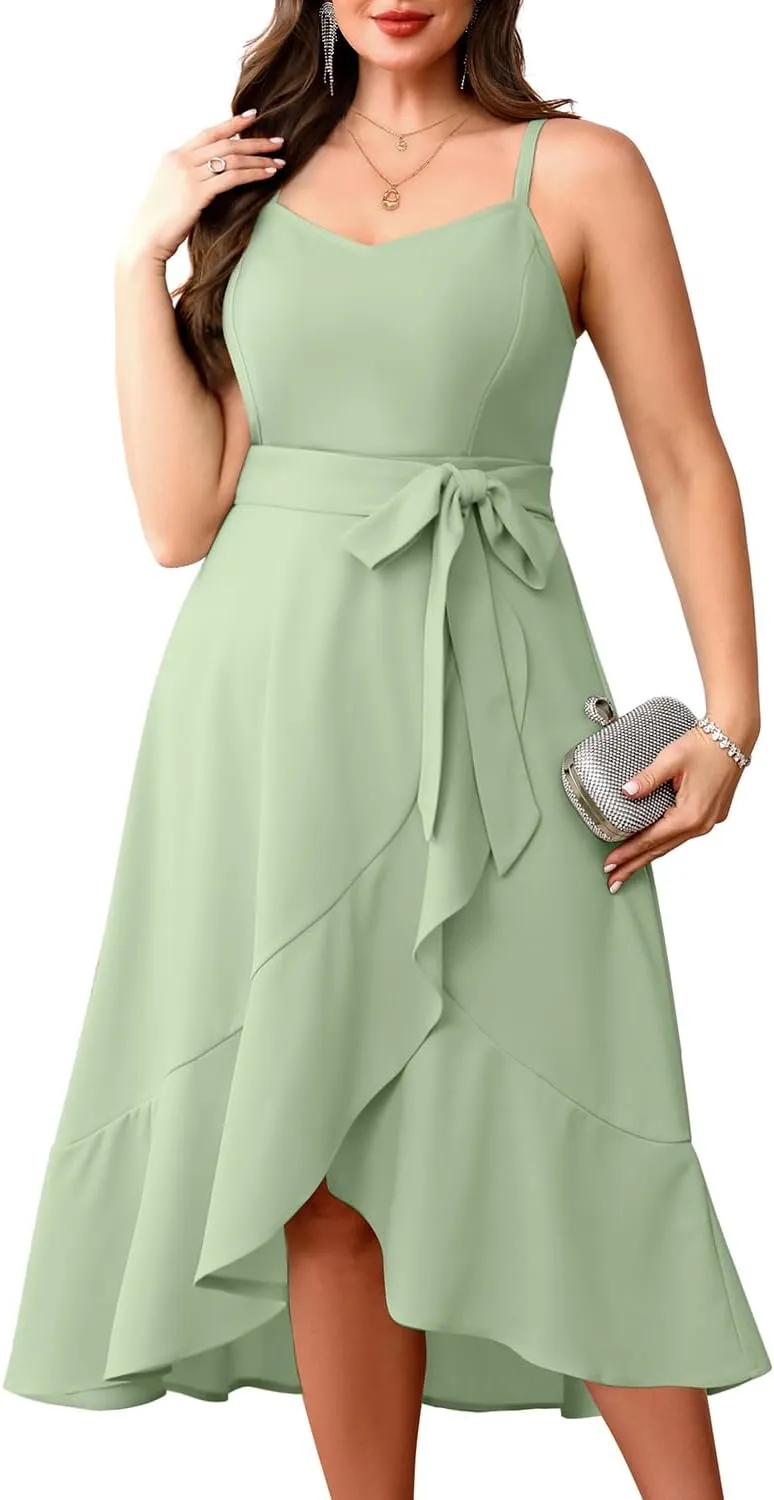 Pinup Fashion Plus Size Cocktail Party Dress - Women Wedding Guest Semi Formal High Low Elegant Midi Dresses