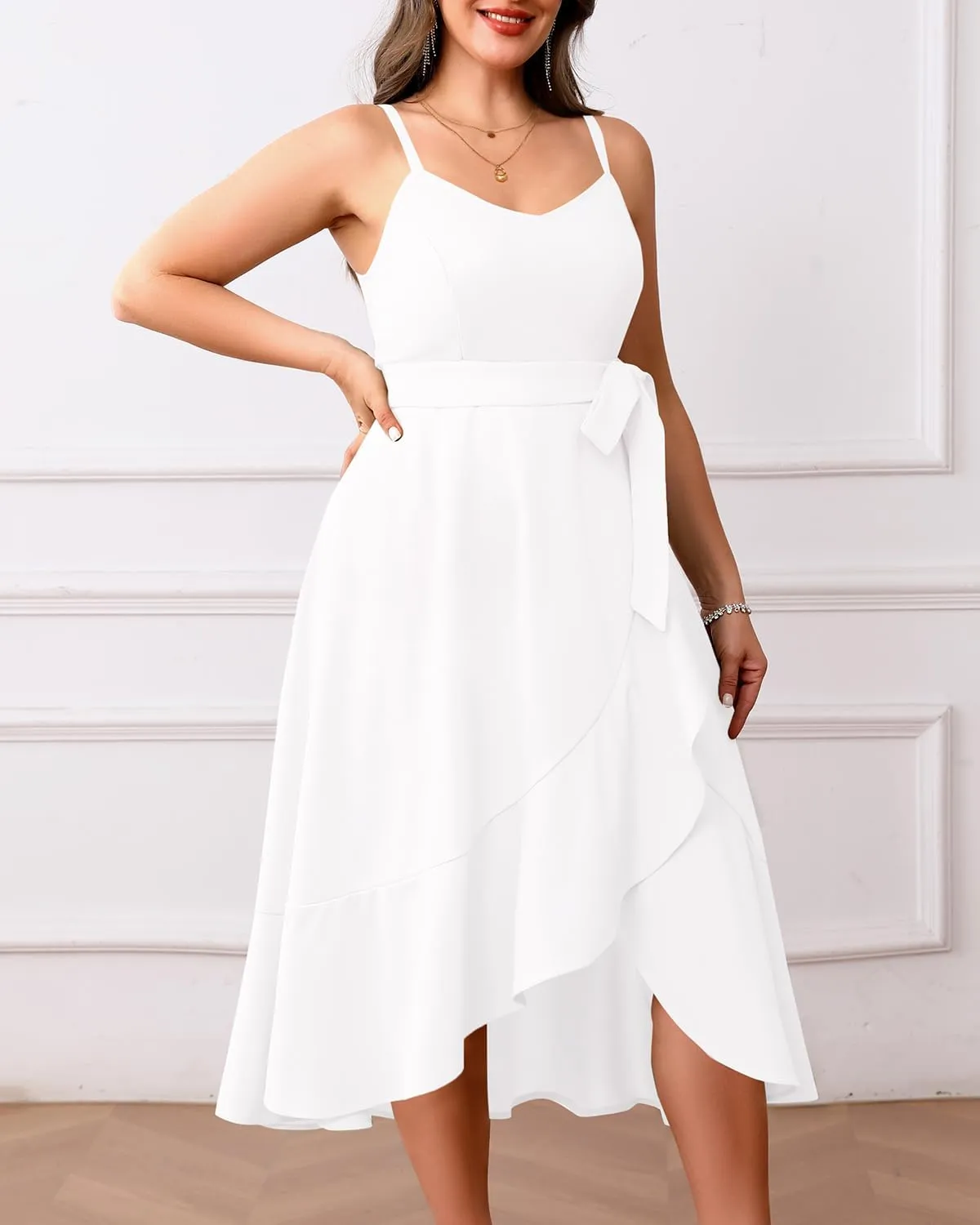 Pinup Fashion Plus Size Cocktail Party Dress - Women Wedding Guest Semi Formal High Low Elegant Midi Dresses