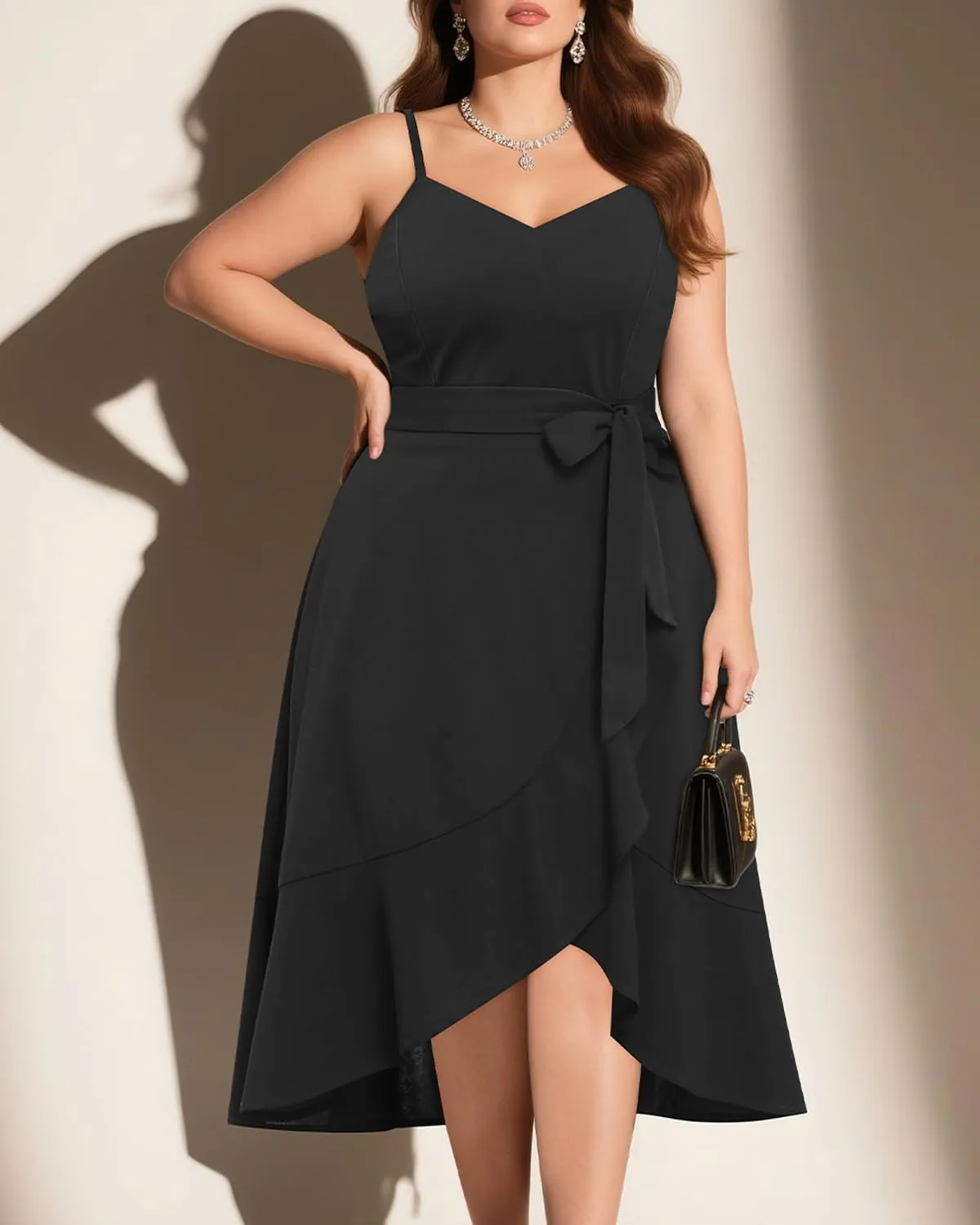 Pinup Fashion Plus Size Cocktail Party Dress - Women Wedding Guest Semi Formal High Low Elegant Midi Dresses