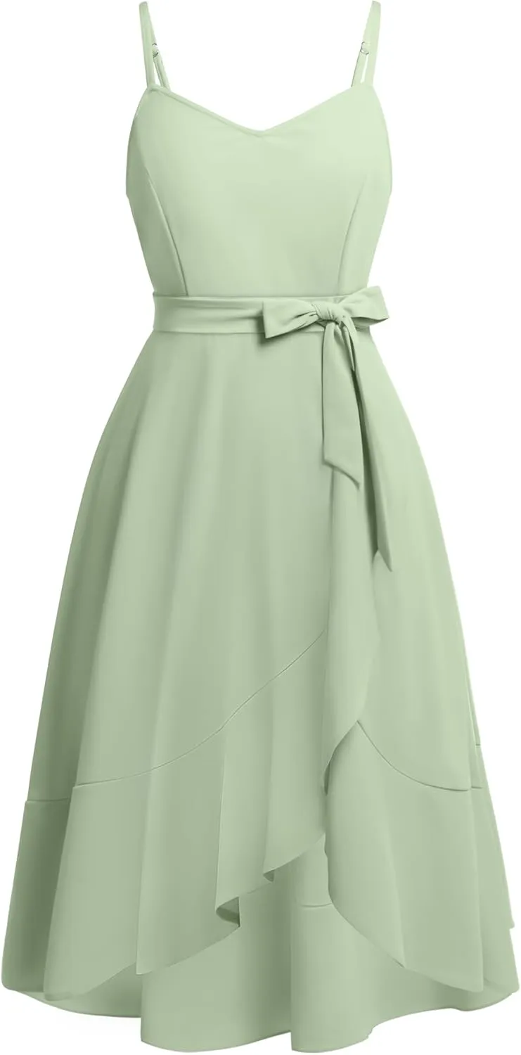 Pinup Fashion Plus Size Cocktail Party Dress - Women Wedding Guest Semi Formal High Low Elegant Midi Dresses