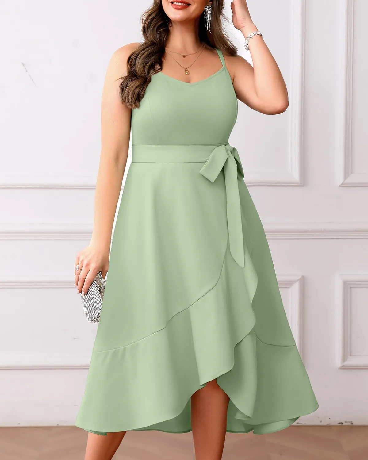 Pinup Fashion Plus Size Cocktail Party Dress - Women Wedding Guest Semi Formal High Low Elegant Midi Dresses