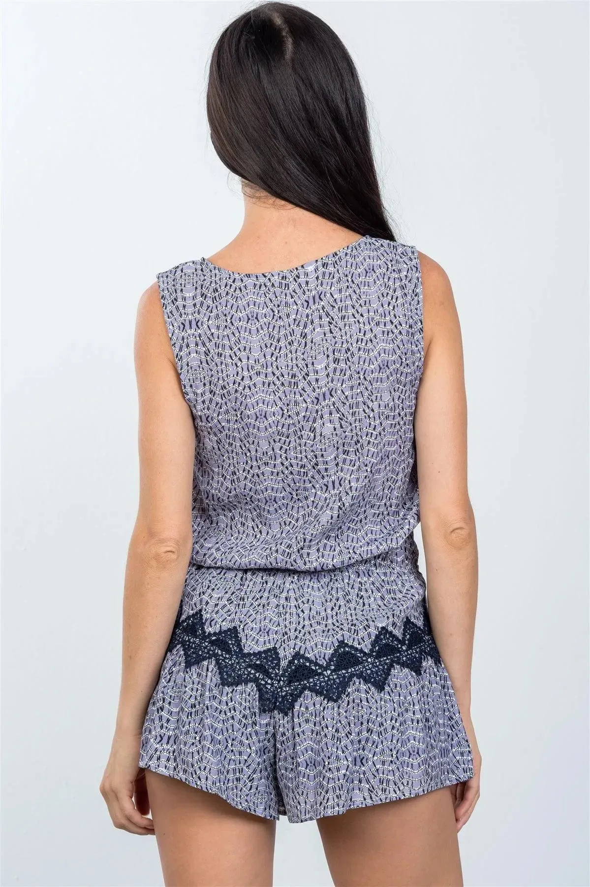 Purple Cross Front Crochet Trim Romper / 2-2-2