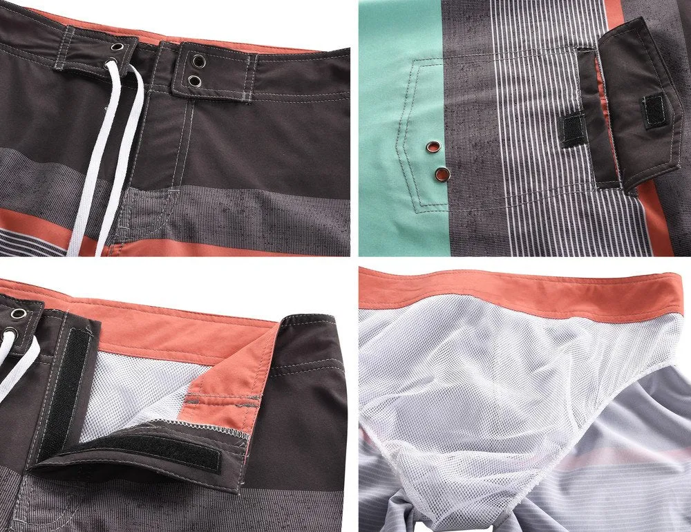Quick Dry Striped Board Shorts with pocket