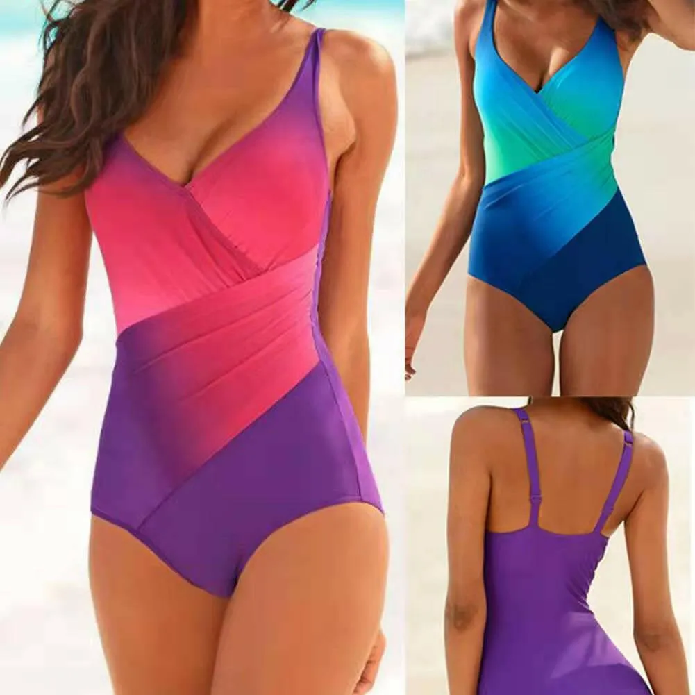 Rainbow Gradient One-Piece Swimsuit – European & American Bikini