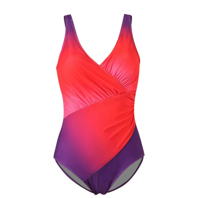 Rainbow Gradient One-Piece Swimsuit – European & American Bikini