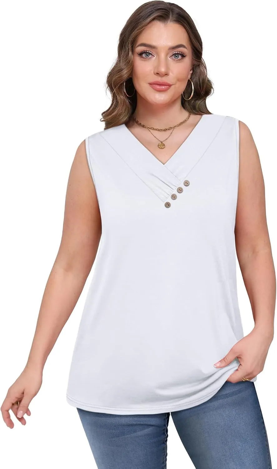 SAMPEEL Tank Top for Women Summer Button Down V Neck T Shirts Sleeveless Loose Fit Fashion Tops 2025