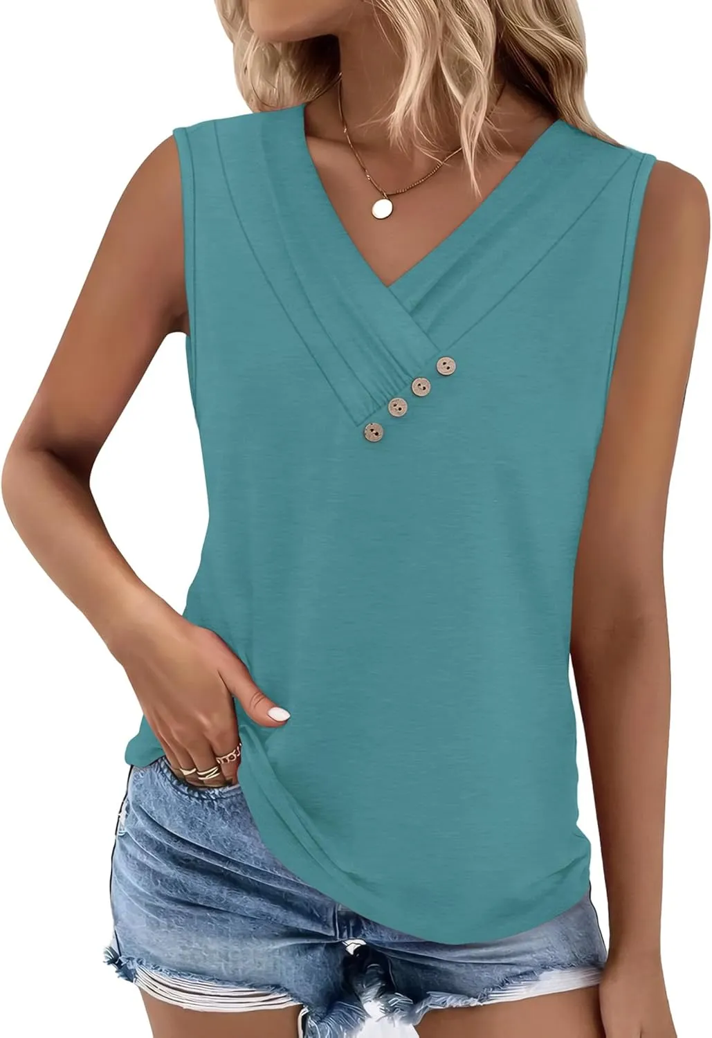 SAMPEEL Tank Top for Women Summer Button Down V Neck T Shirts Sleeveless Loose Fit Fashion Tops 2025