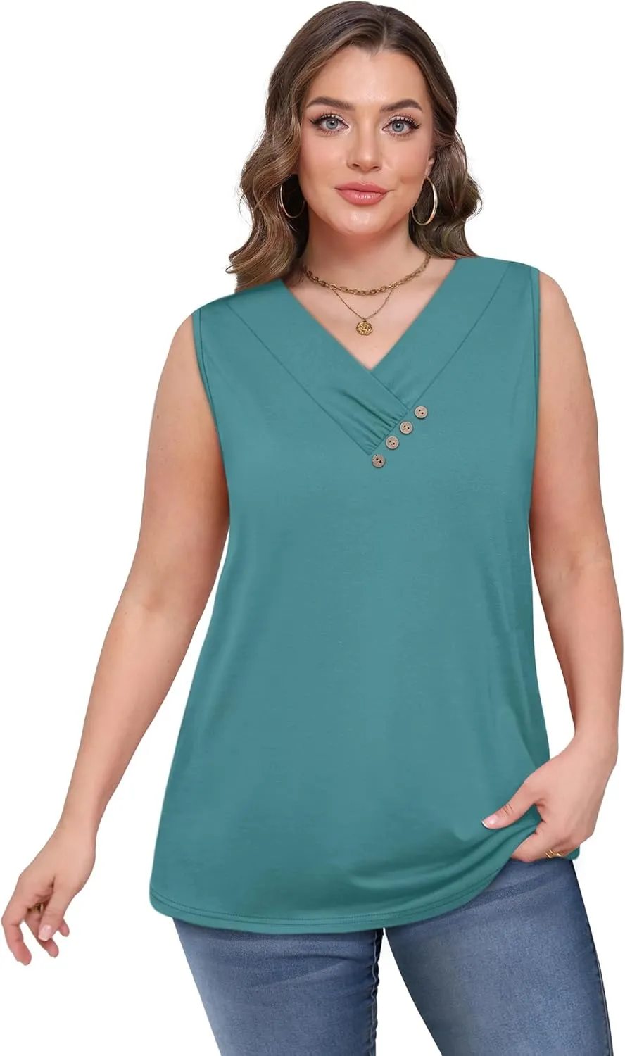 SAMPEEL Tank Top for Women Summer Button Down V Neck T Shirts Sleeveless Loose Fit Fashion Tops 2025