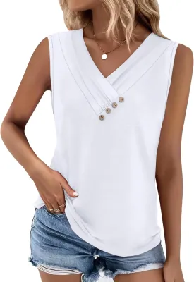 SAMPEEL Tank Top for Women Summer Button Down V Neck T Shirts Sleeveless Loose Fit Fashion Tops 2025