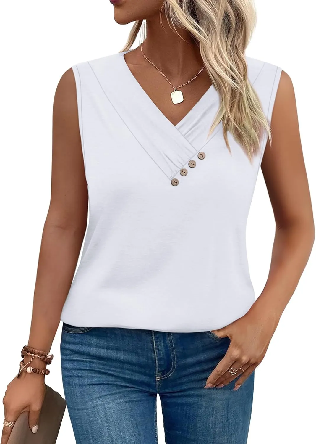 SAMPEEL Tank Top for Women Summer Button Down V Neck T Shirts Sleeveless Loose Fit Fashion Tops 2025