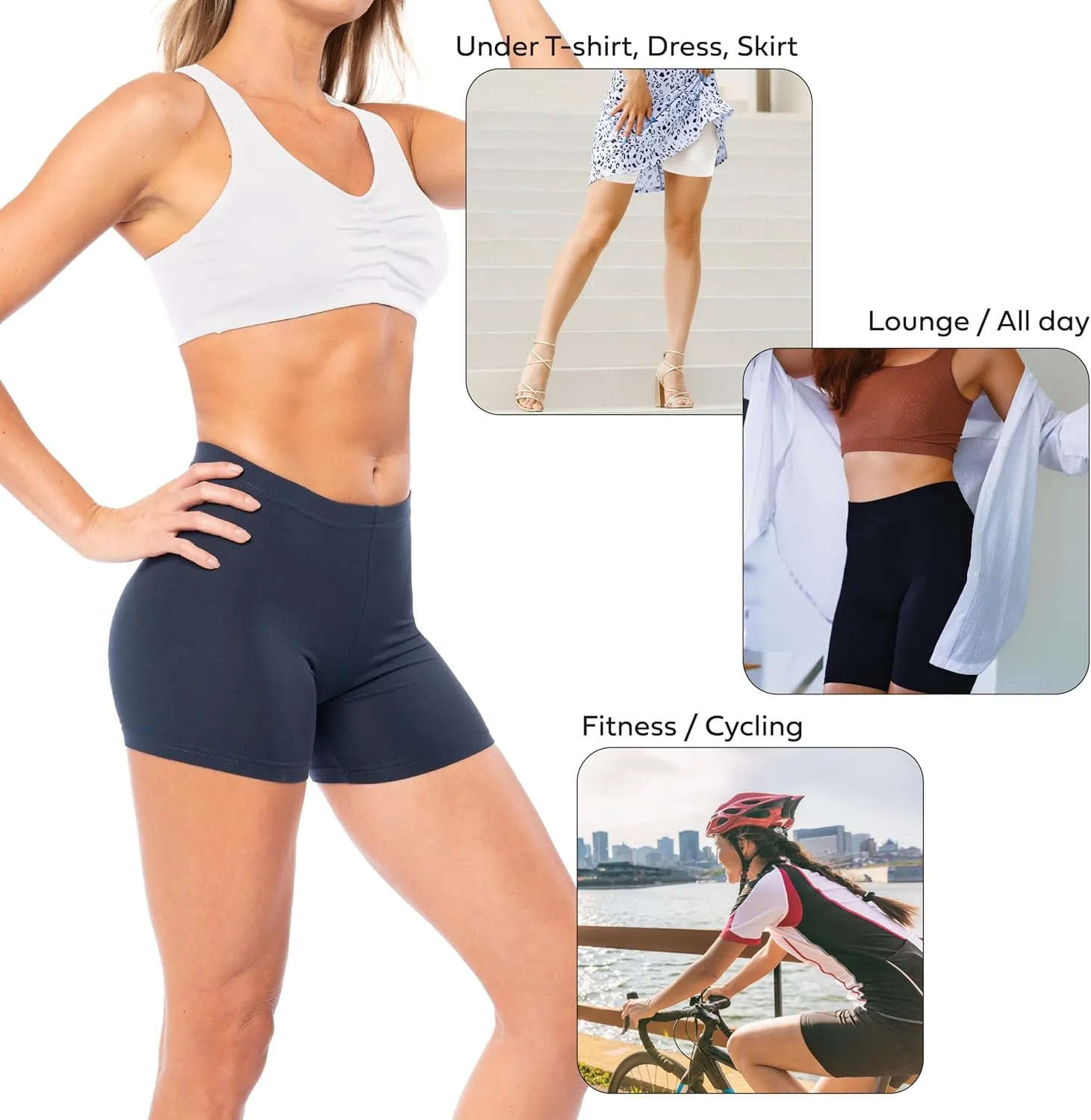 Sexy Basics Womens 6 Pack Ultra Soft Mini -Bike Short | Workout Trunk Spandex Stretch Boxer