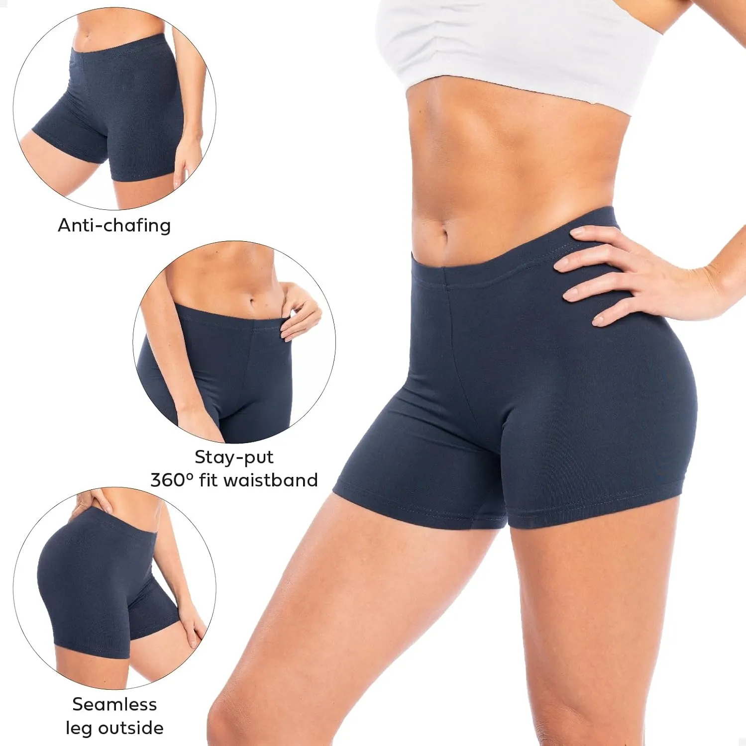 Sexy Basics Womens 6 Pack Ultra Soft Mini -Bike Short | Workout Trunk Spandex Stretch Boxer