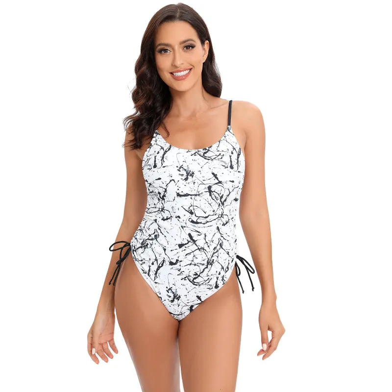 Sleek Backless Monochrome Swimsuit