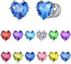 Spiritlele 12 Pairs Birthstone Magnetic Earrings Set Cubic Zirconia Clip on Non Piercing Fake Stud Earrings Birthday Gifts Unisex