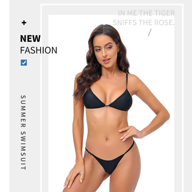 Sultry Backless Solid Color Beach Bikini Swimwear