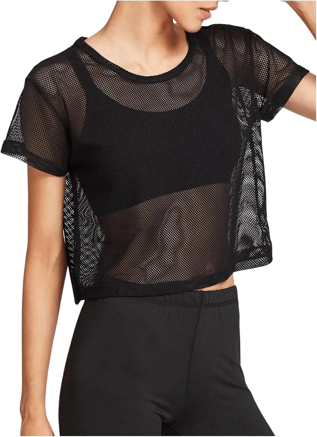 SweatyRocks Women's Sexy Sheer Mesh Fishnet Net Short Sleeve T-Shirt Crop Top