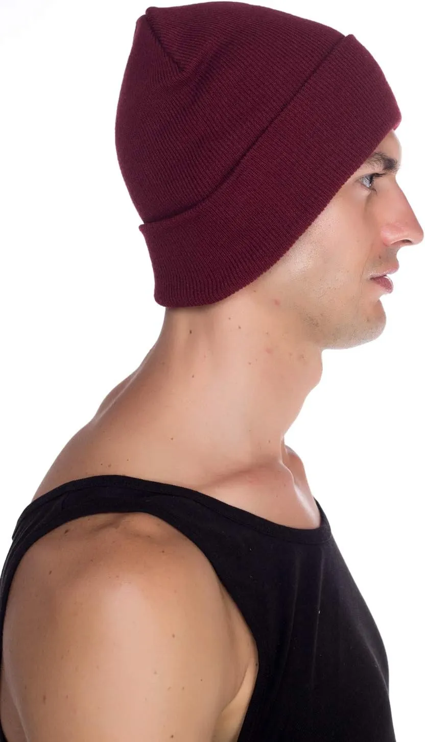 Top Level Beanie Men Women - Unisex Cuffed Plain Skull Knit Hat Cap