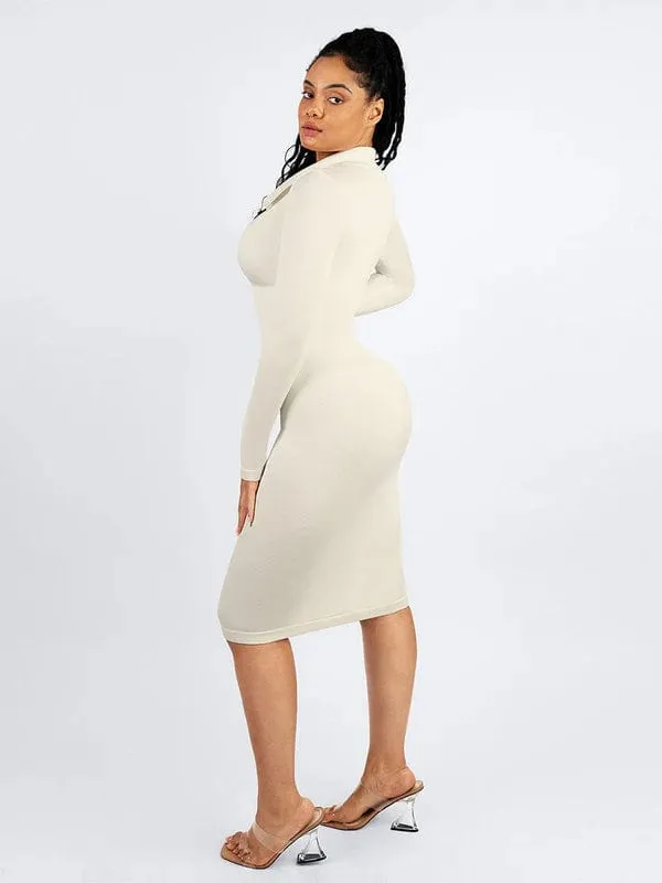 Tummy Control Retro Long Sleeve Shapewear Shirt Dress