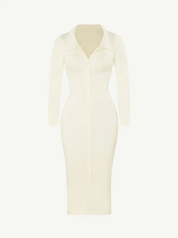 Tummy Control Retro Long Sleeve Shapewear Shirt Dress
